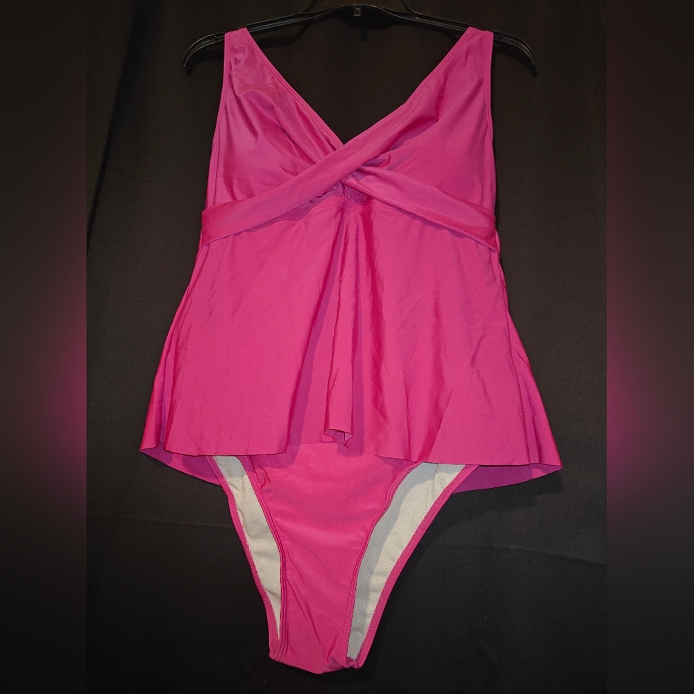 Shein 3pc Tankini Swimsuit Plus Size 2X Hot Pink Tropical - Picture 4 of 5